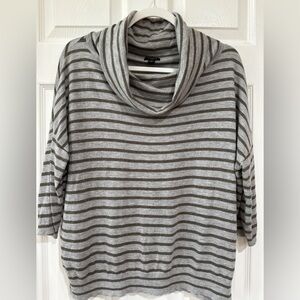 Ann Taylor LG Cashmere Blend Cowl Neck Short Sleeve Top Gray Stripe